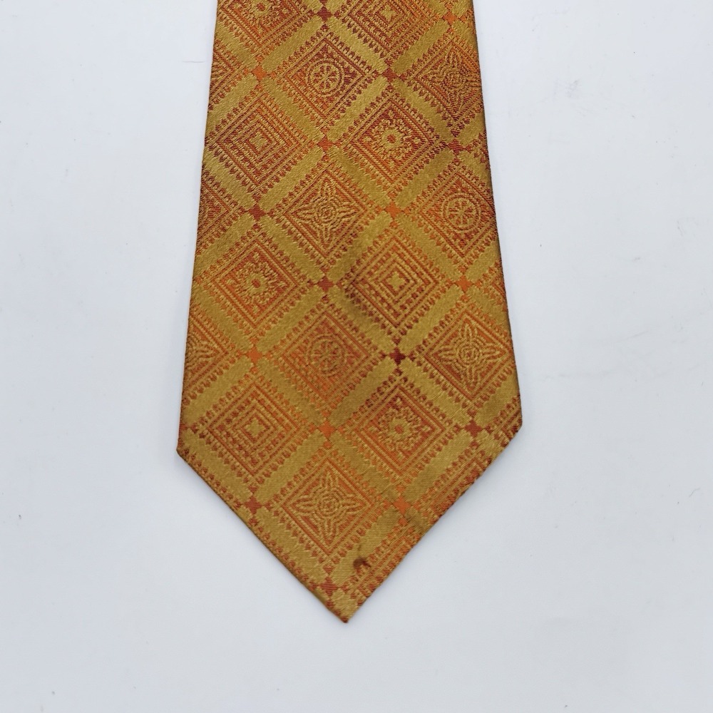 Vintage 1970s Rhodia Fabric Italy Orange Geometric Wide Necktie Retro Mens Tie
